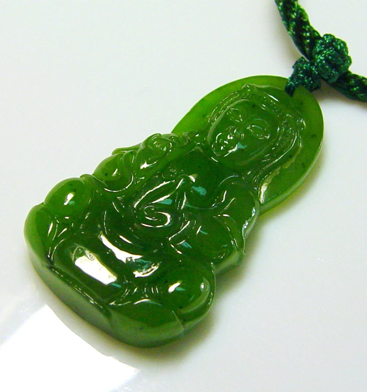 Handmade jewelry guanyin engraved  necklace green jade