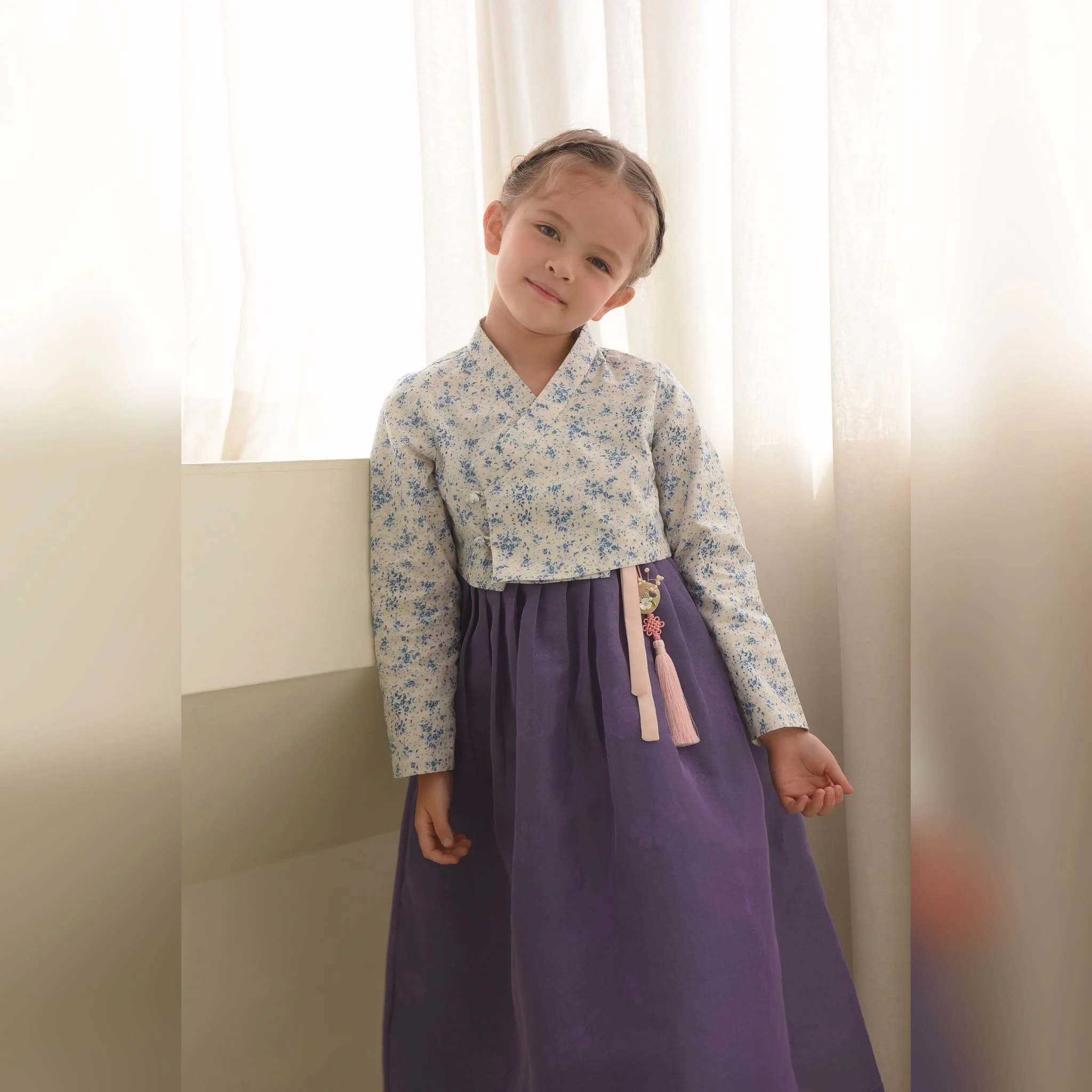 2021 NEW Spring Fall Kids Girls Korean Traditional Hanbok Dress Purple Colorful