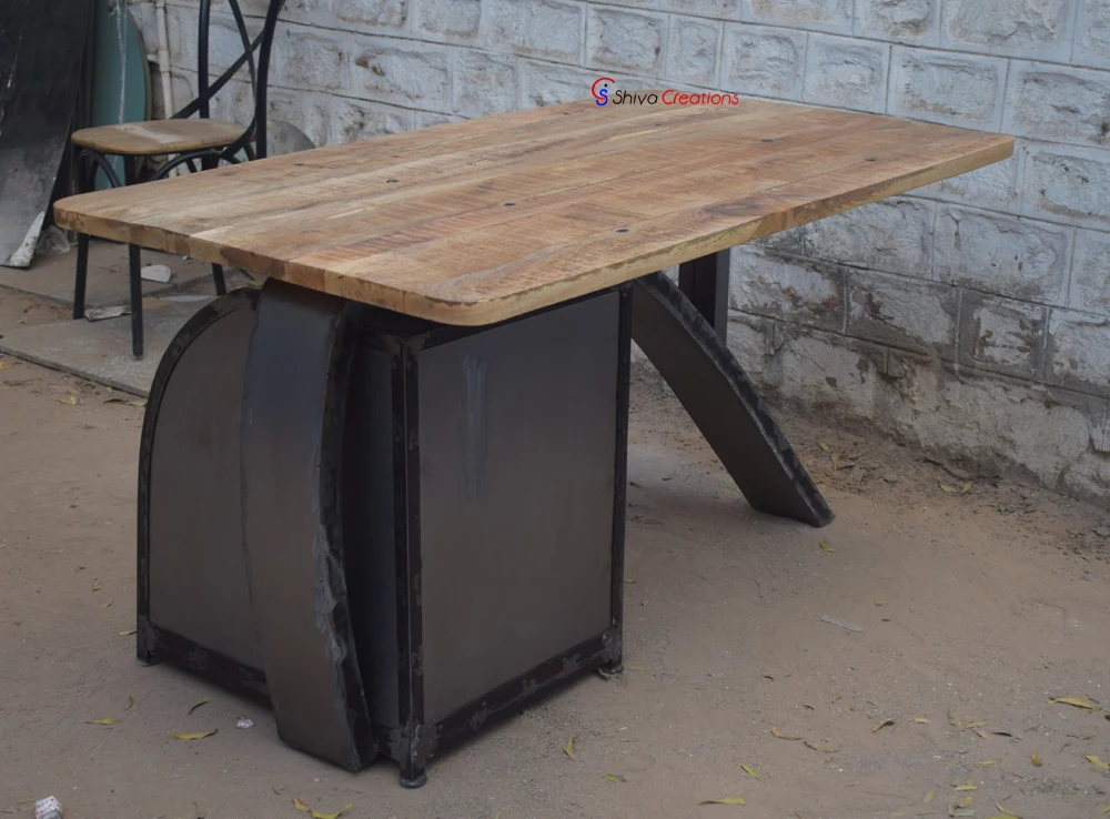 Indian Rustic Vintage Industrial Metal Wood Home Office Furniture Workstation Computer Desk Study Writing Table