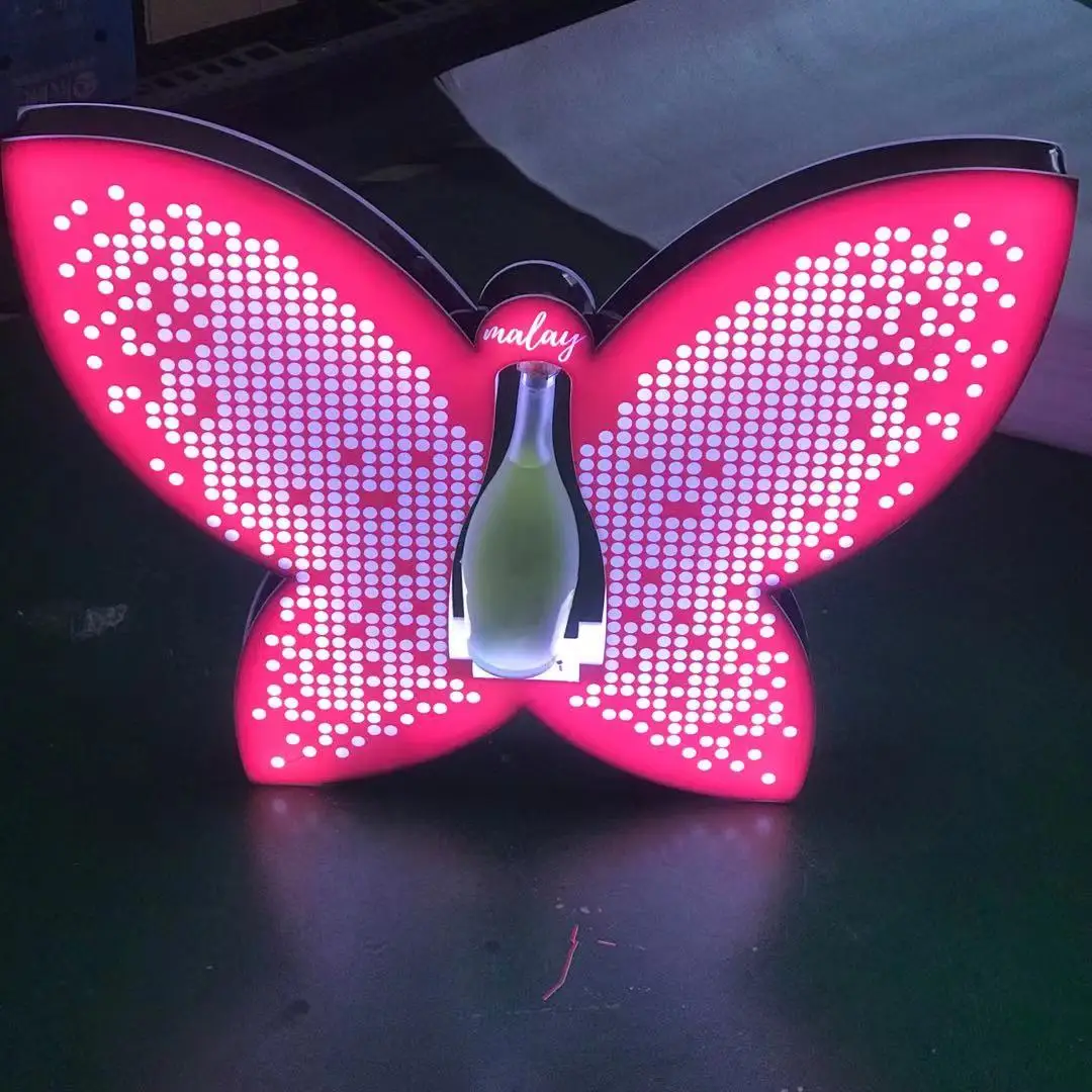 Butter Fly Artwork Rechargeable Customized Bottle Presenter LED VIP Service Tray Glorifier for Night Club Party