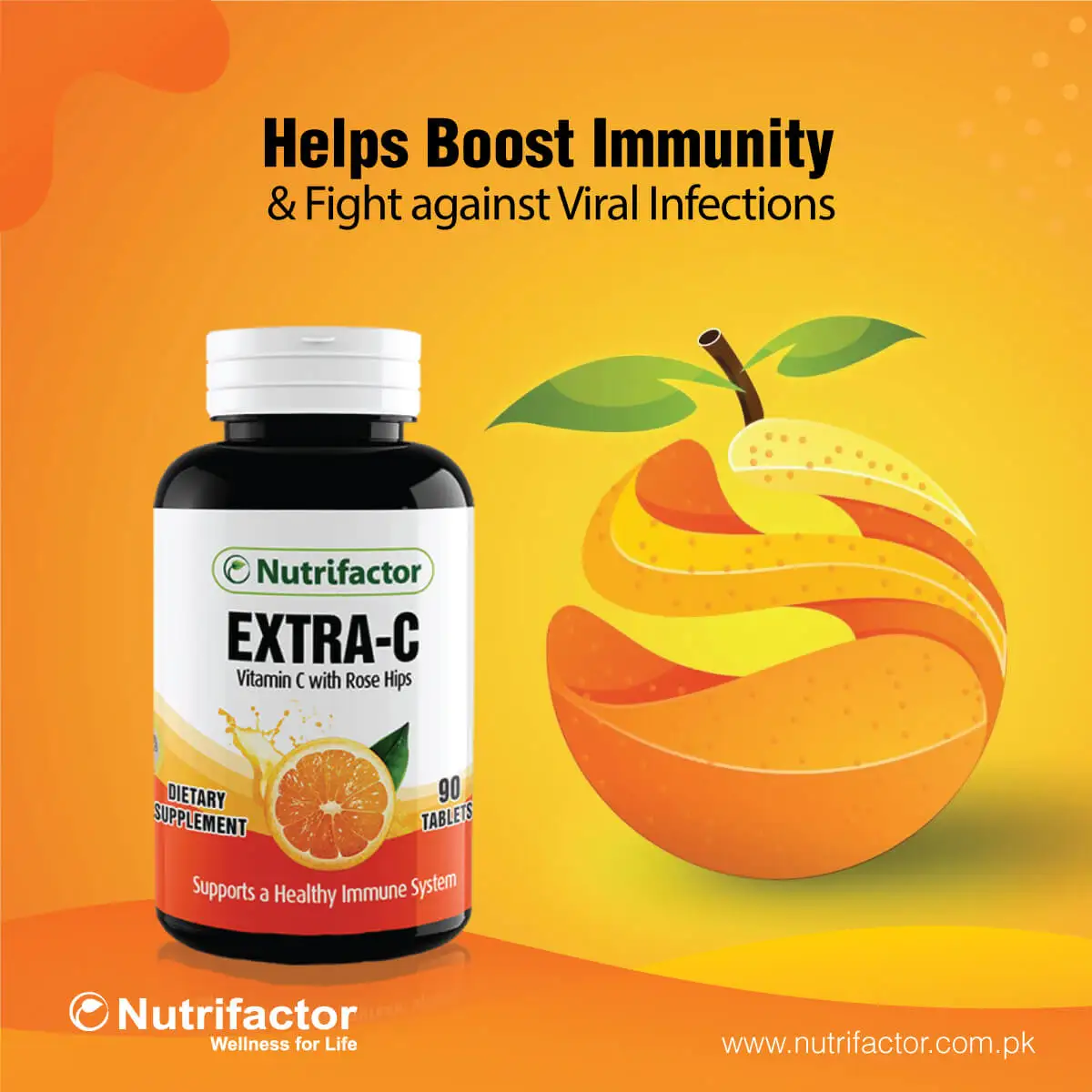 
EXTRA-C Halal Food Supplements Vitamin C 500mg Rosehips Extract 50mg Supports Immune System Nutrifactor Healthcare Product 