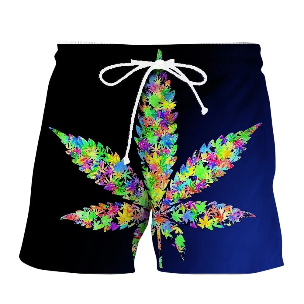 Best funny natural weeds cook fresh green weed leaves print 3d beach shorts cool man summer aesthetic swimsuit shorts dropship