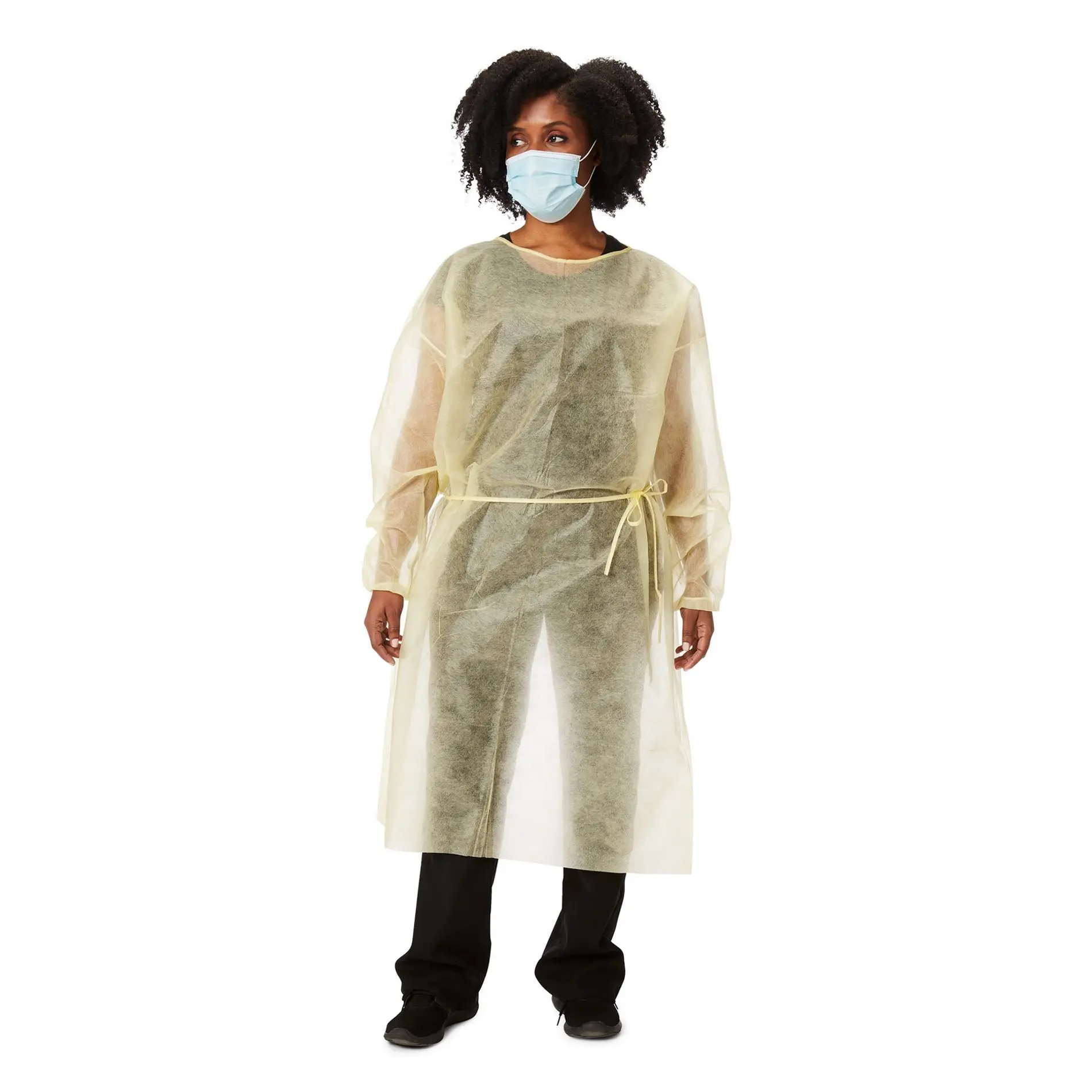 Protective Procedure Gown One Size Fits Most Yellow NonSterile Disposable Spun bond Polypropylene