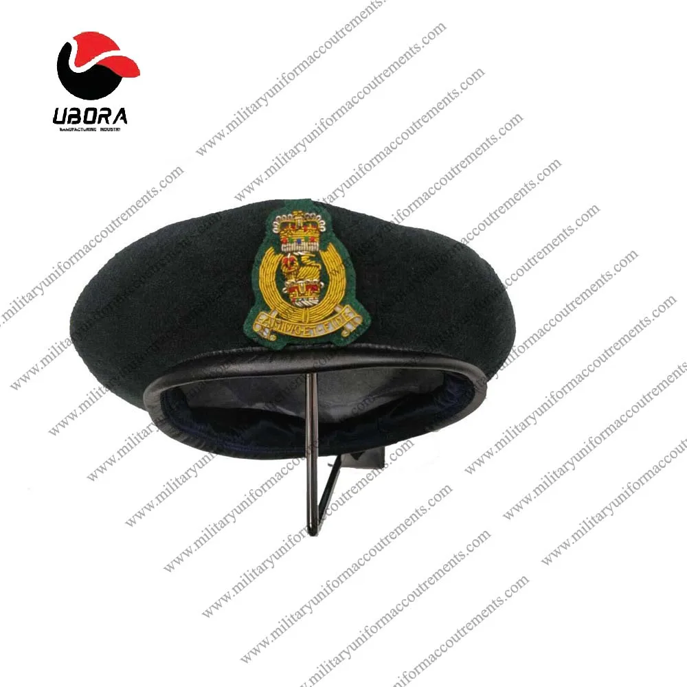 AGC Commando Green Beret & Officer Badge, Military Leather Band & Small Crown