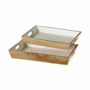 Эмалированный деревянный поднос с ручкой сервировочный для дома кухни и отеля декоративный прямоугольный экономичная распродажа