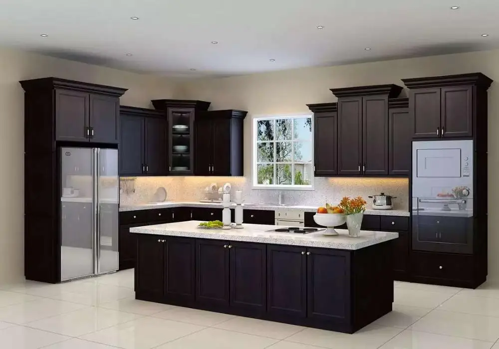 Malaysia manufacture new modular American solid wood kitchen cabinet