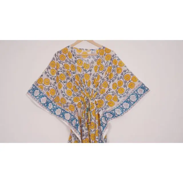 Хлопковый кафтан с цветочным принтом Женский хлопковый короткий из чистой натуральной ткани летняя одежда платье большого размера пляжная