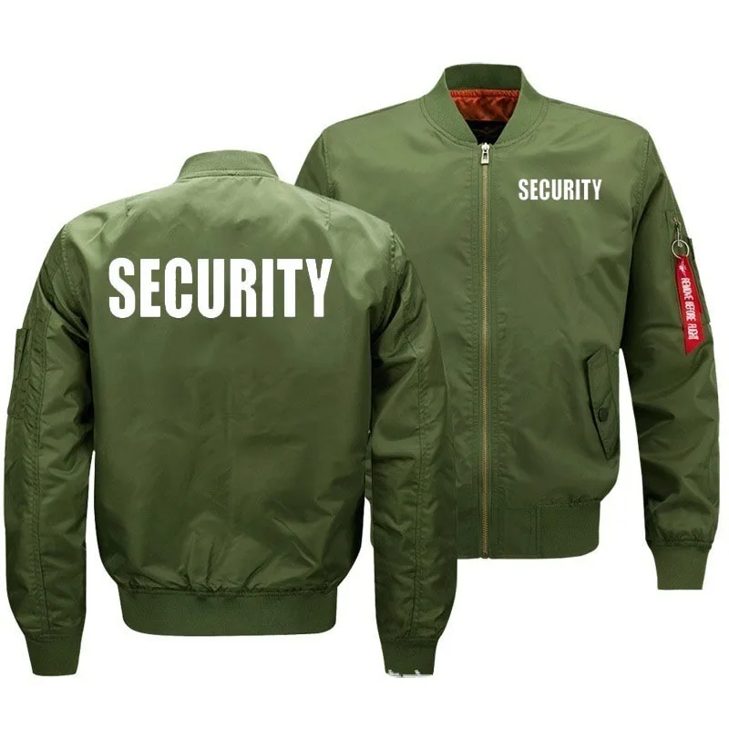 Olive Green Custom Security Jacket Uniform Bomber Jackets Warm Zipper Flight Jacket For Winter Thick Men Coats Outwear
