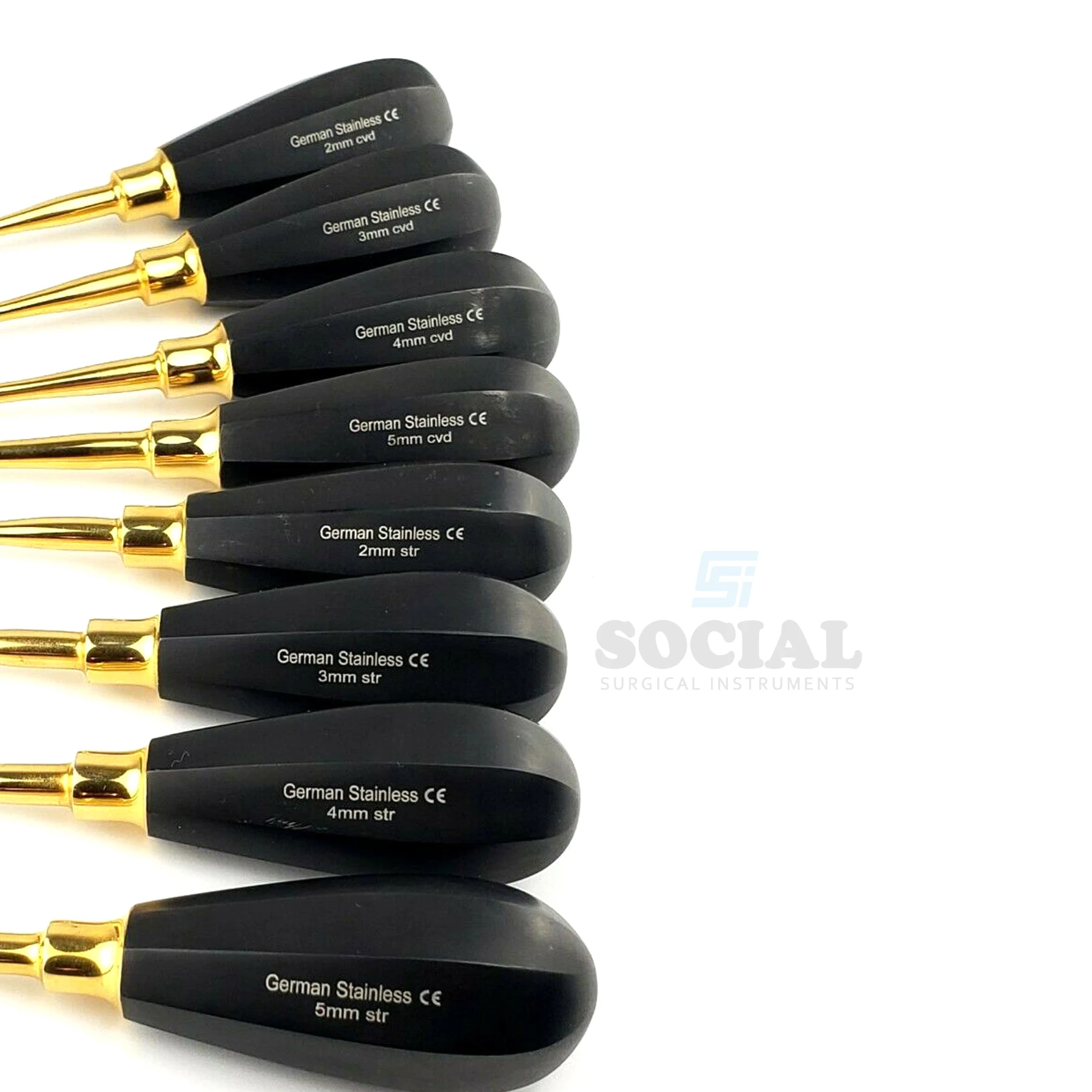 
9 Lux Elevator 2 to 5 mm Straight&Curved German Black Handle Dental Instruments 