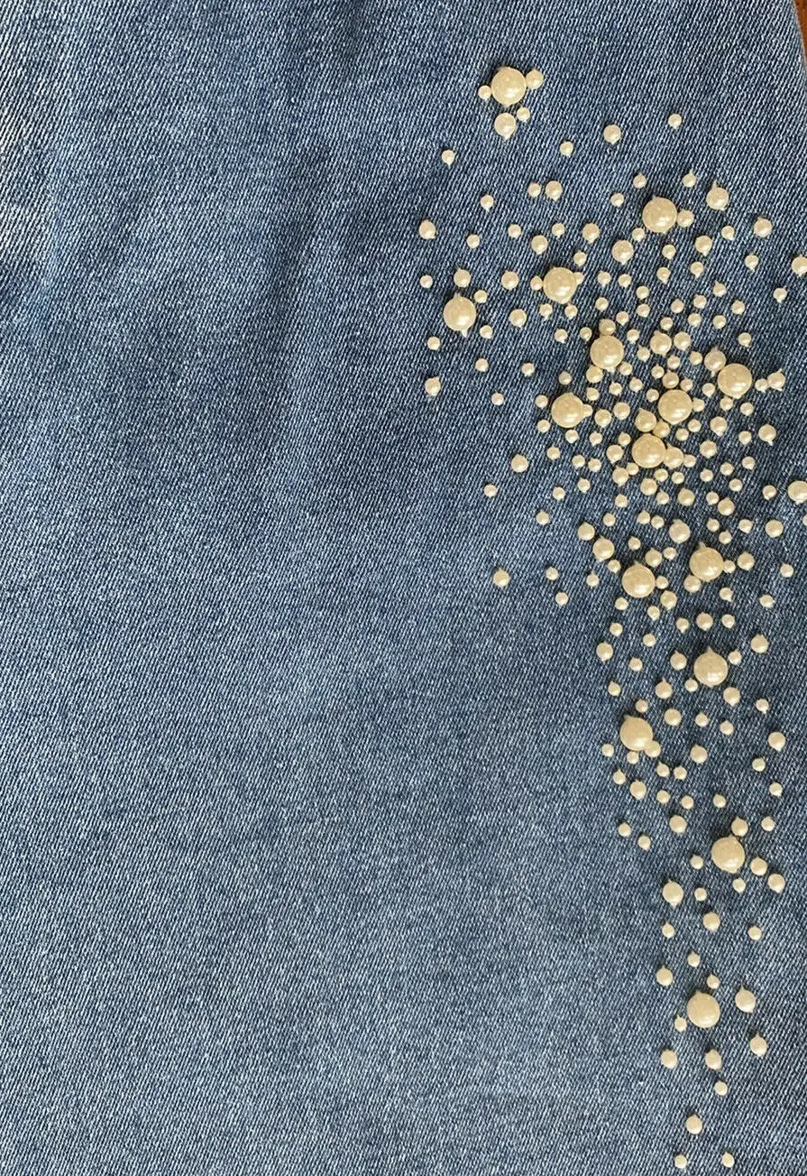 Beaded Pearl Jeans High Rise Stretch A13676 Size Medium NWT