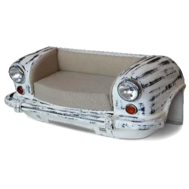 INDUSTRIAL & VINTAGE IRON METAL & GENUINE LEATHER ANTIQUE OLD AUTOMOBILE CAR DESIGN LIVING ROOM SOFA