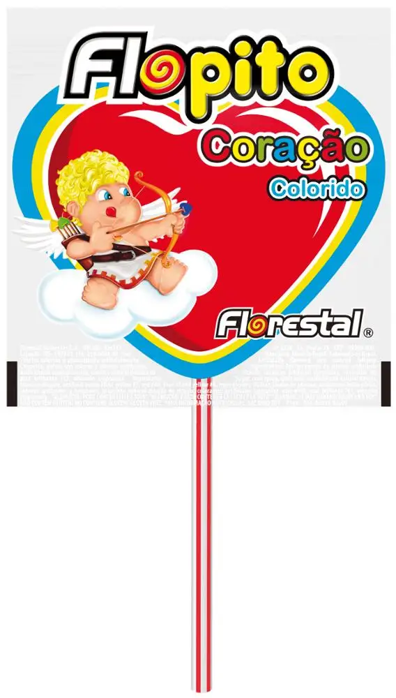 
9535 - Colored Heart Flopito Strawberry, Grape, Orange and Lemon Flat Heart Lollipop 10g 24x50un 