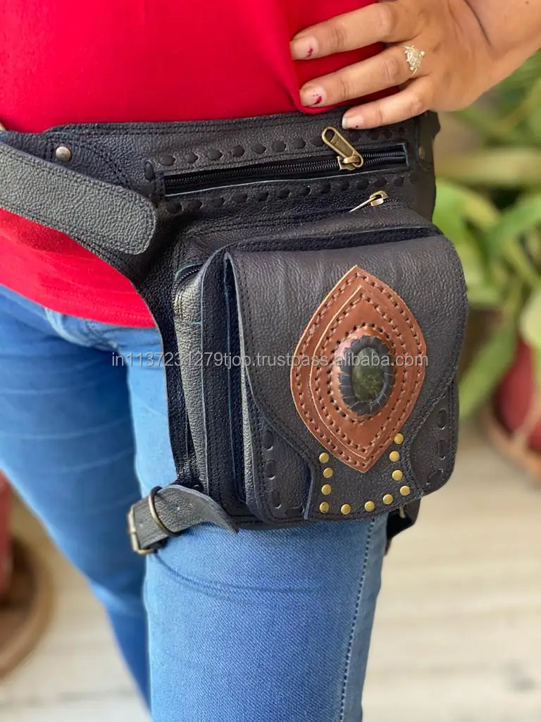 Unisex Motorcycle Hip Pocket Belts Travel Belts Waist Pocket Bum Bags Leather Biker  Belts