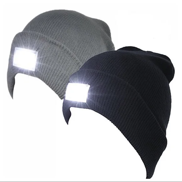 
Wholesale custom acrylic women men ski embroidery logo LED light winter knitted hats beanie Cap for night work 