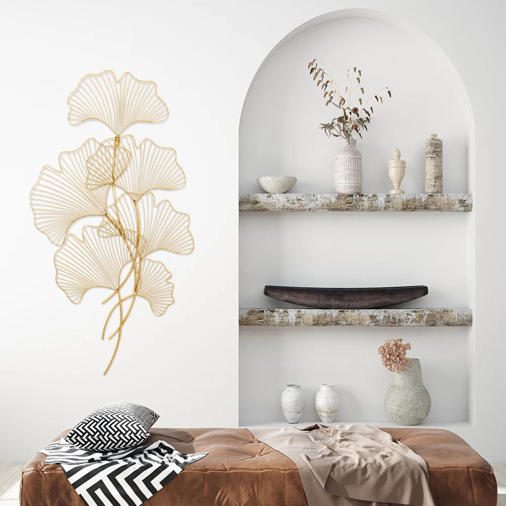 Metal Decoration Items Glod Metal Lotus Leaf Plant 3d Wall Art Hangings For Living Room Wall Decoration Home