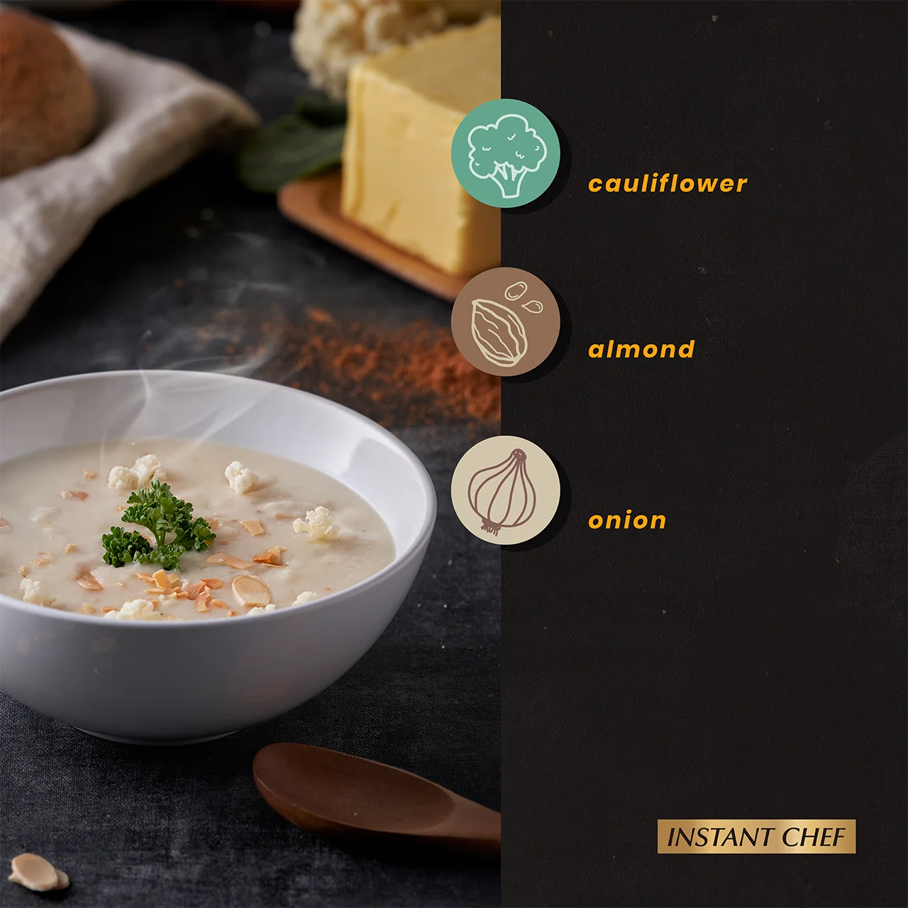 Italian instant soup with cauliflower flavor