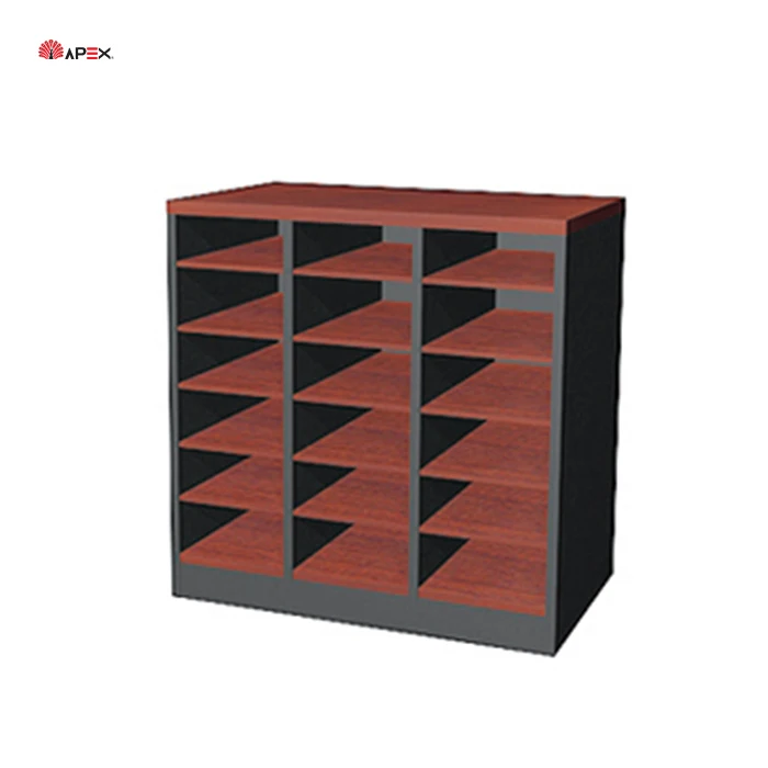Malaysia Office Furniture Wooden Open Shelf 18 Pigeon Hole Cabinet File Storage for Staff Workstation