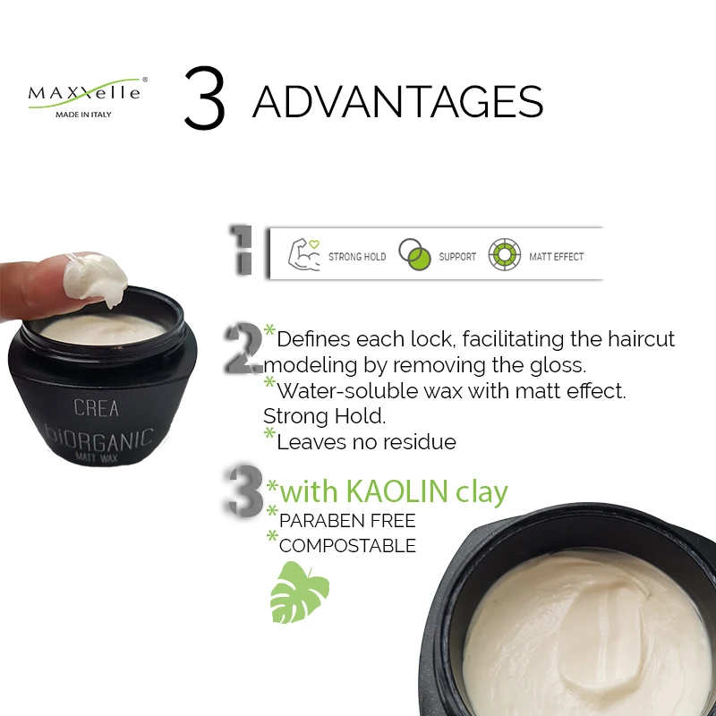 Matt Wax Defines curls. Water soluble wax Modeling Wax Matt Effect Made in Italy Available for Private Labels