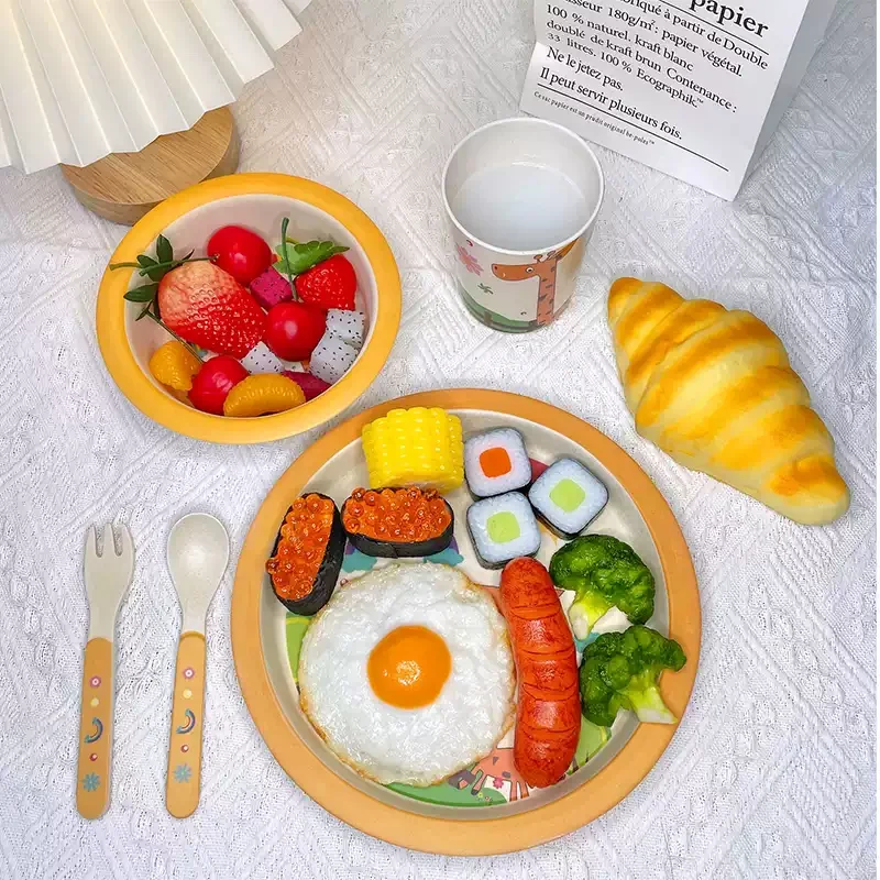 Eco friendly safe high quality kids bamboo fibre plates and bowl sets Kids Tableware set