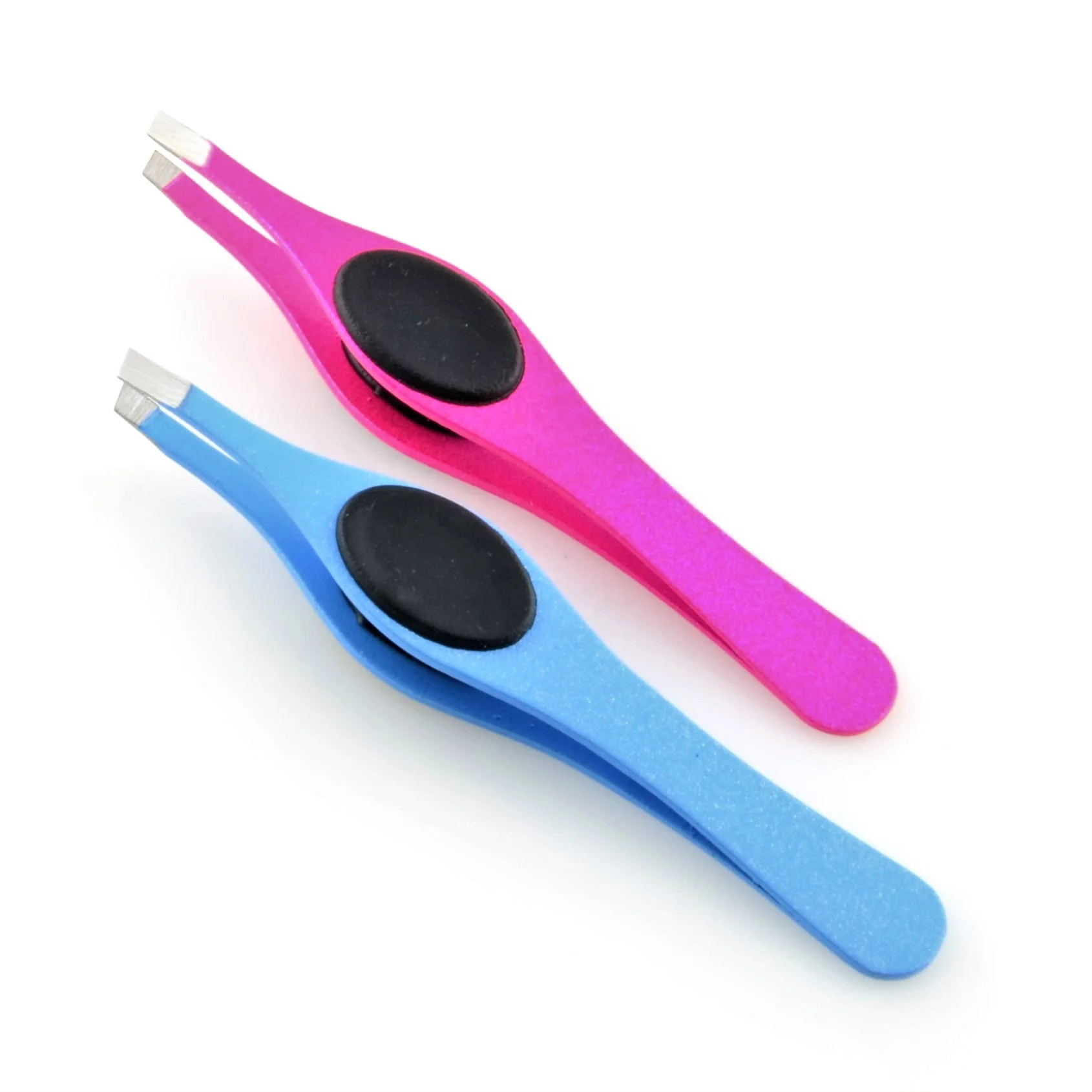 Eyebrow Tweezer Stainless Steel Professional Beauty Slanted Tips for Eyebrow Plucking with Silicon Grip Pink & Purple Glittering