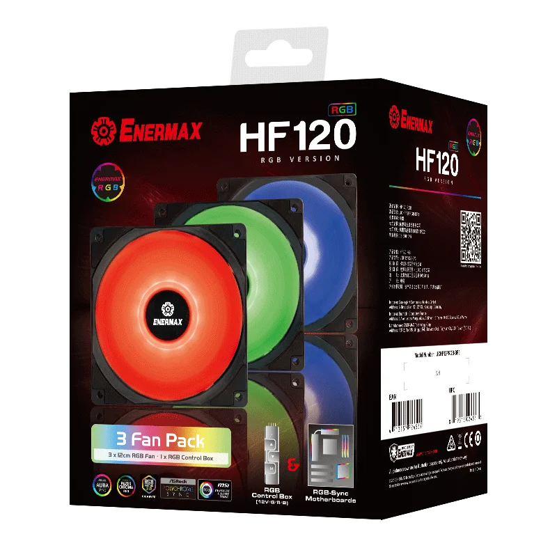 
[ENERMAX] HF120 RGB PWM 120mm Case Fan CPU Sync Triple Fan Pack Black 