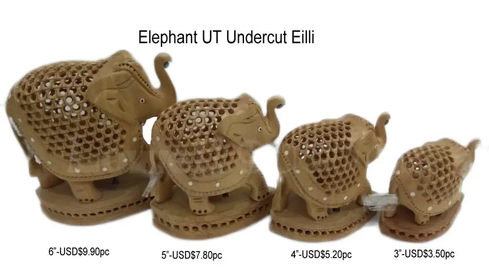 Wooden Carved Hand Vintage Figurine Trunk  Wood Statue Elephant