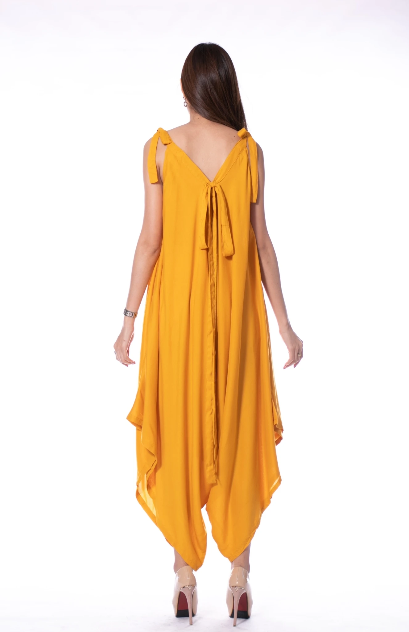 Wholesale Casual Boho Dresses Women for Summer and Spring Yellow Color Dress Wide Open Legs Pants from Thailand