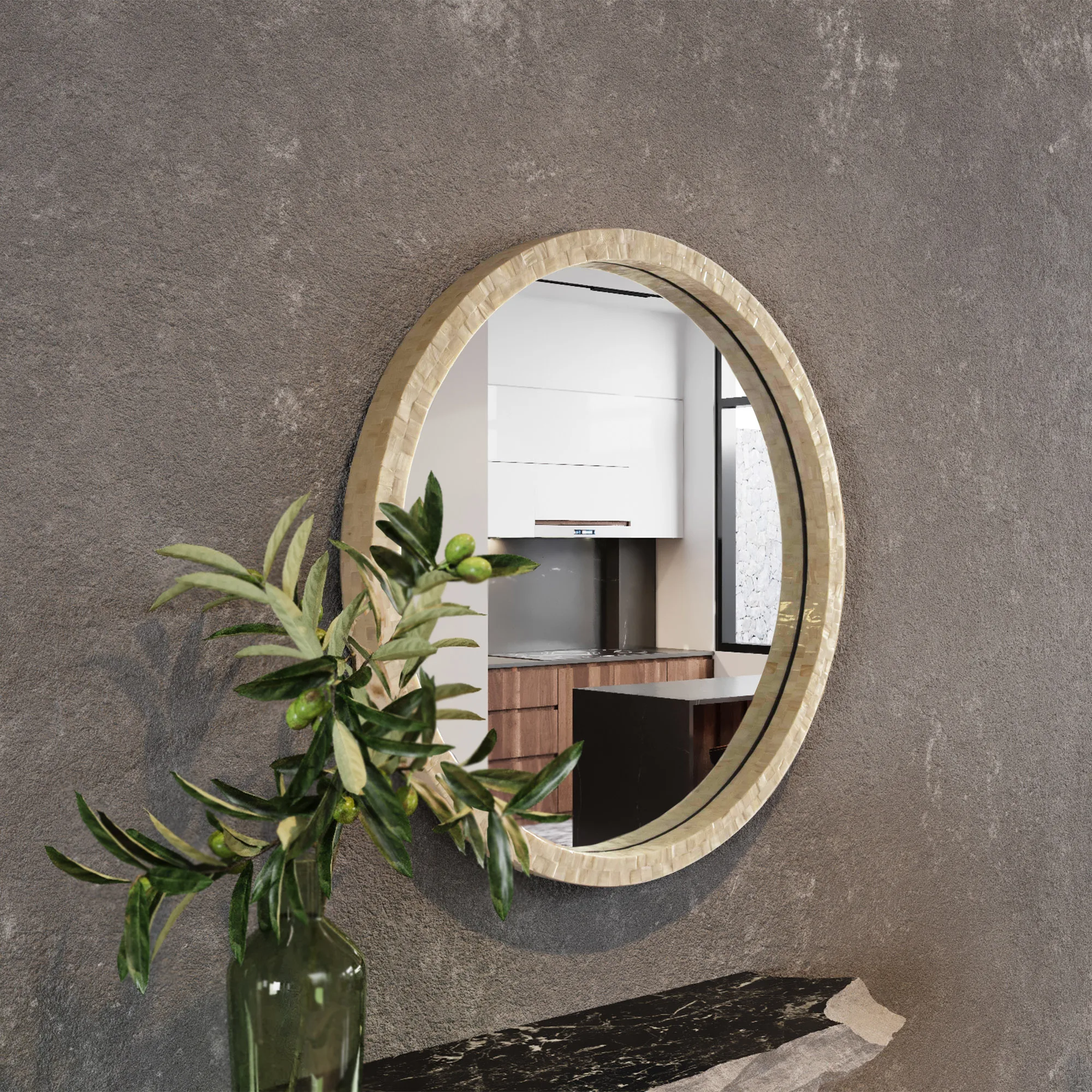 Vietnamese Mother of Pearl Mirror Round  Wall Hanging Mirror