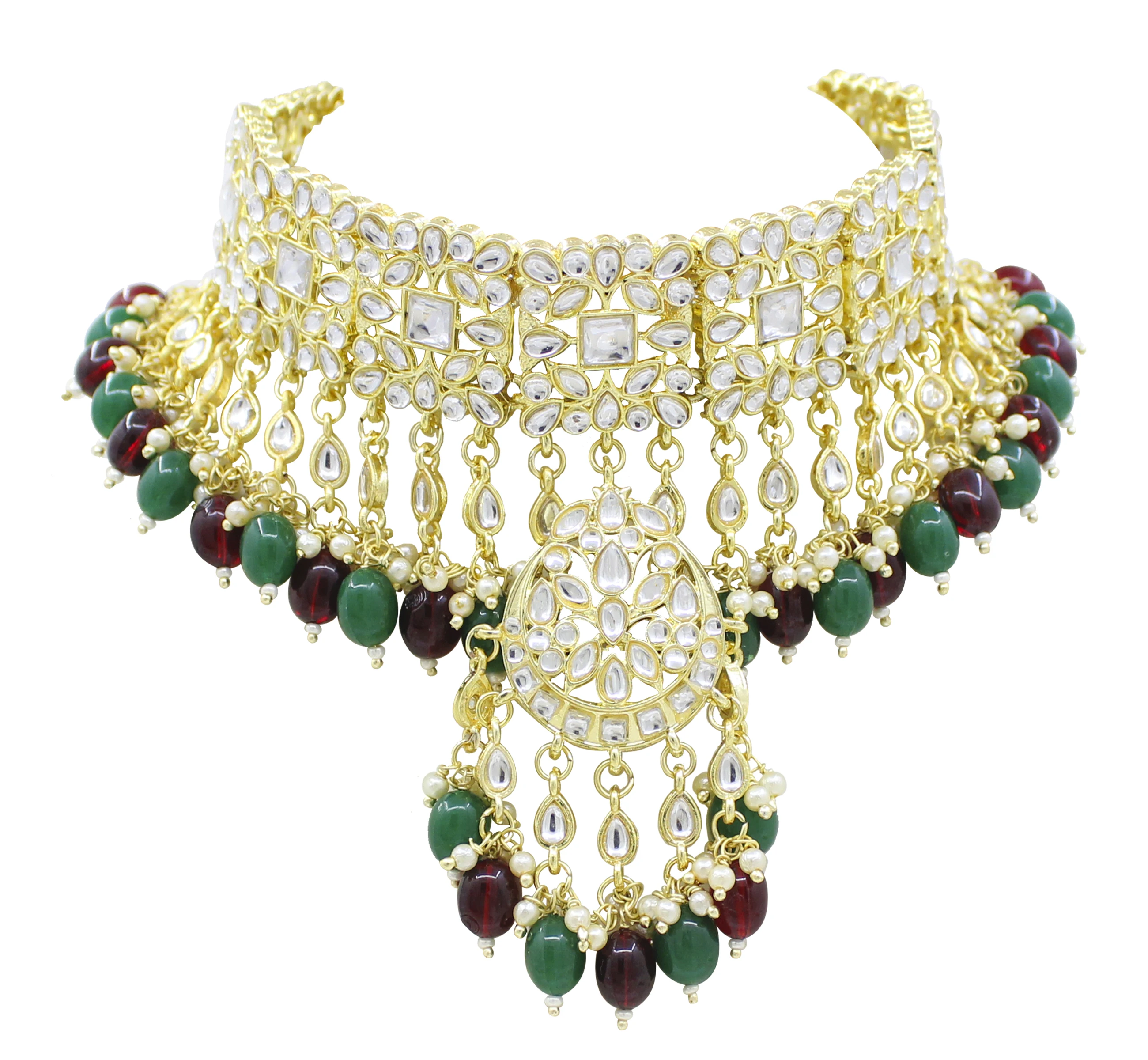 Trendy Kundan Traditional Wedding Jewellery Choker Necklace and Earring set For Women & Girls