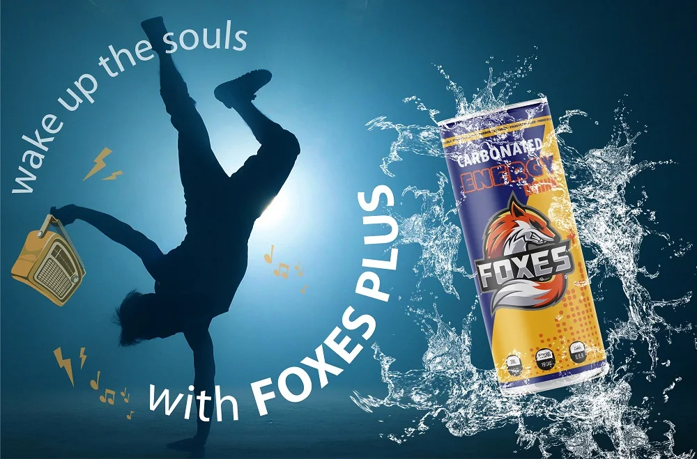 Bebida Energia carbonatada Lata de Aluminio FOXES PLUS OEM Lefam Refresco Etiqueta Privada HACCP Certificados completos