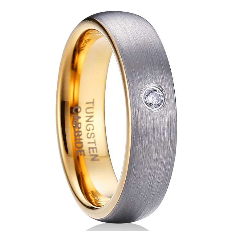 
Energinox Two Tone Customize Gold Brushed Tungsten Carbide Finger Couple Wedding Ring Jewelry 