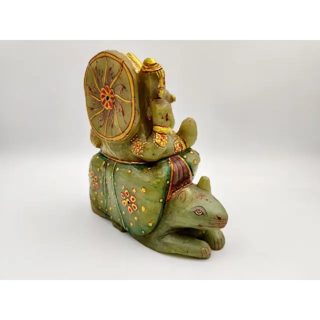 Green Aventurine Mouse Painting Ganesh Lord Ganesha Vinayaka Ganapati Statue carving labradorite stone