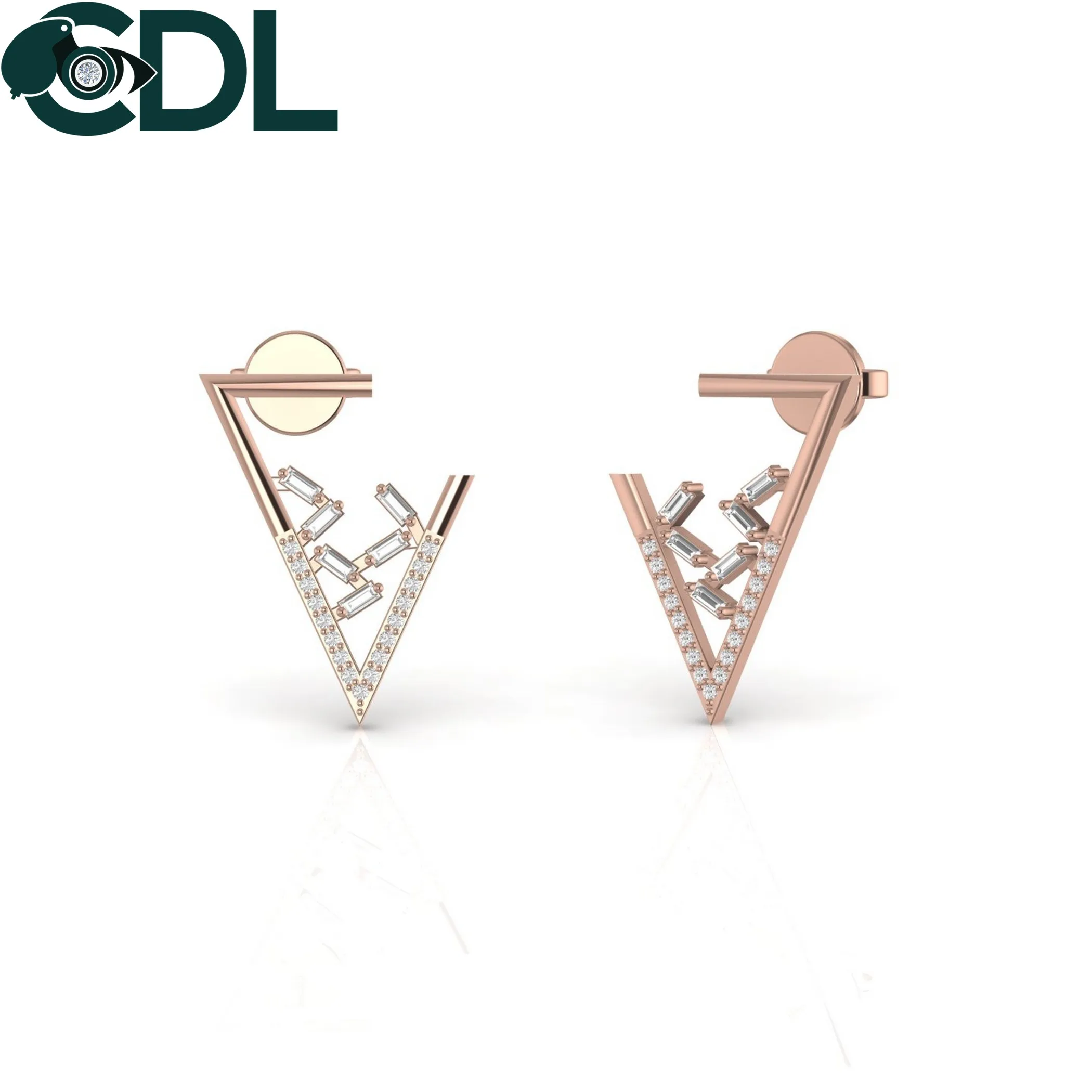 Серьги-гвоздики с бриллиантами Женские, круглые ювелирные украшения в форме багета треугольной формы под золото 14 карат, хороший подарок на день Святого Валентина