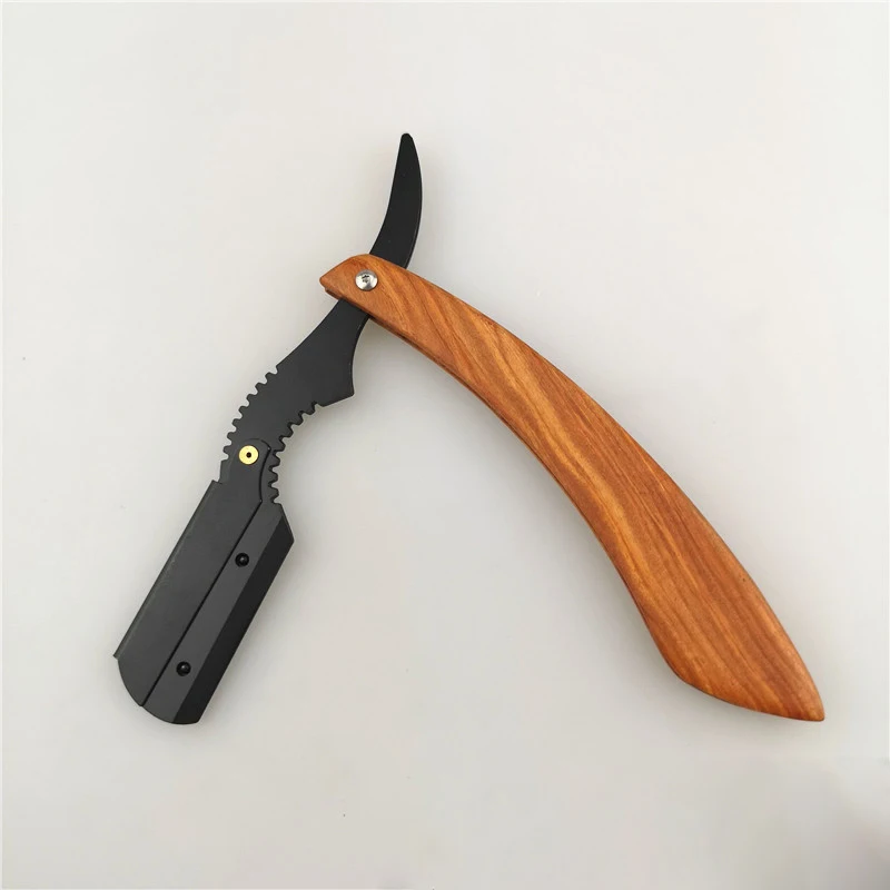 Natural Color Private Label Color Wood and Stainless Steel Razor Straight ,Black Straight Edge Barber Razor