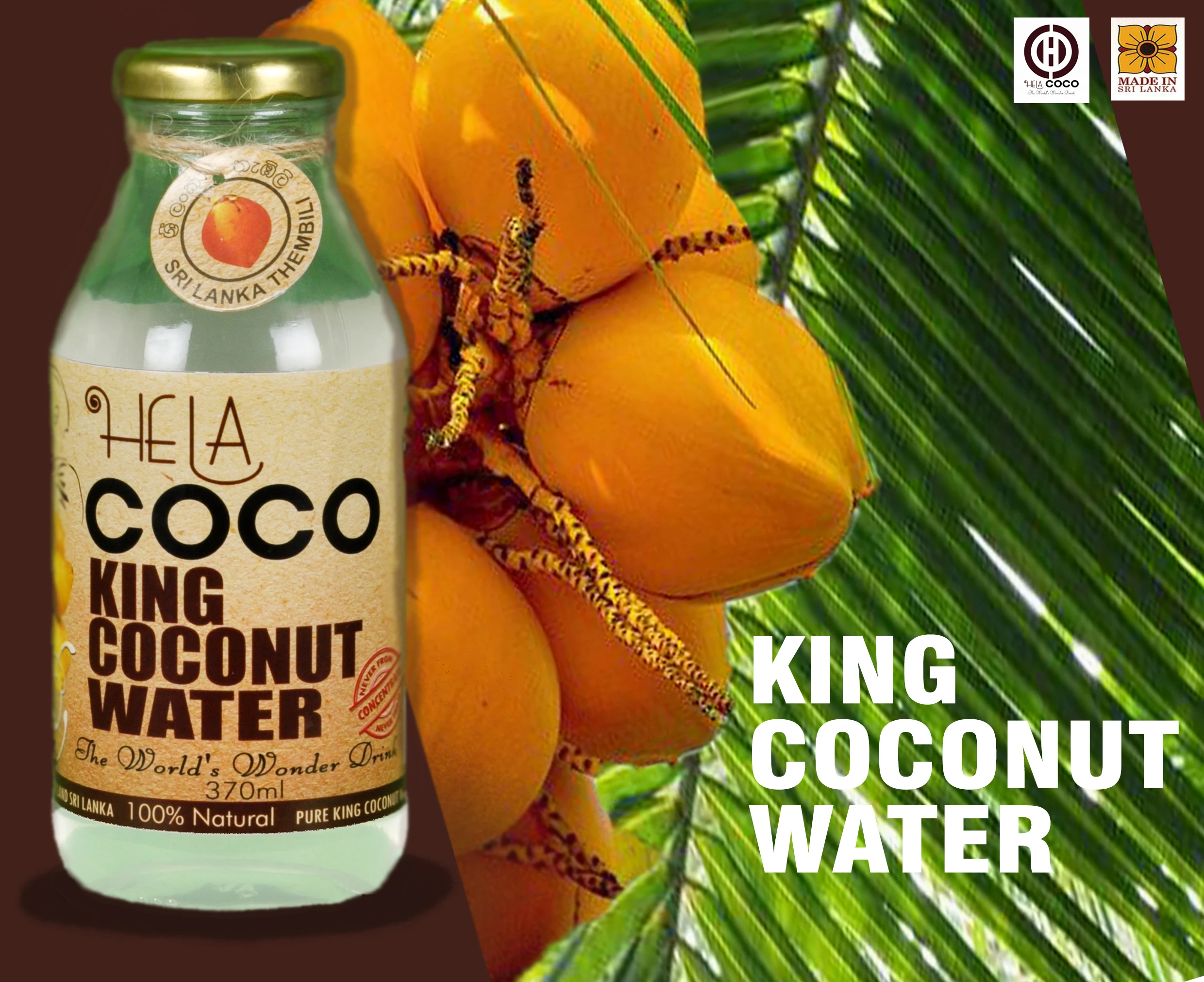 King Coconut Water Natural Pure Healthy Organic Energy Fresh Drink 370ml Glass Bottle - Hela Coco King Coconut Water