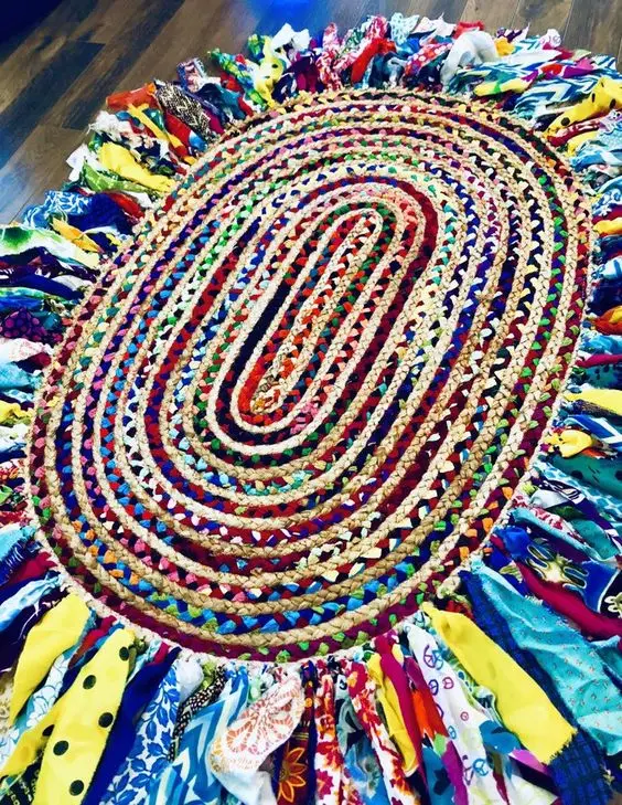 Attractive Color Handmade Chindi Braided Cotton & Jute Reversible Rugs Available At Bulk Quantity