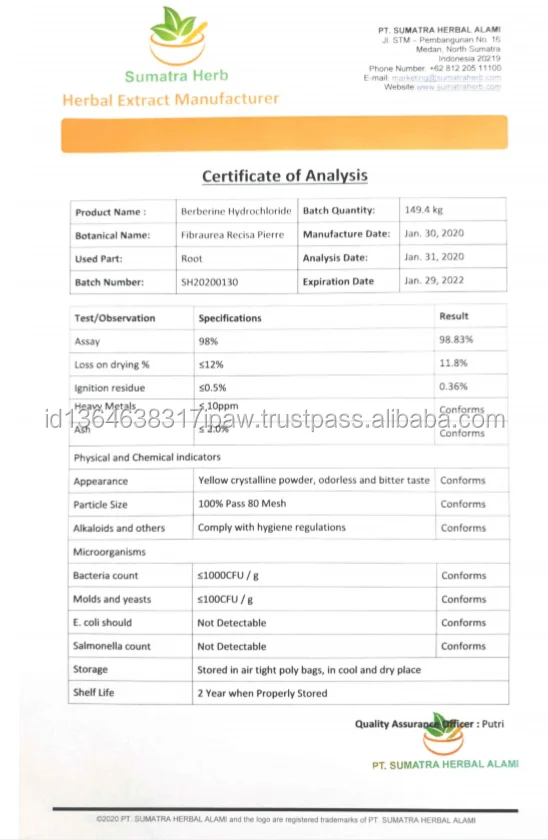 
Natural Berberis Aristata extract Rhizoma Coptis Berberine Powder Origin Indonesia 