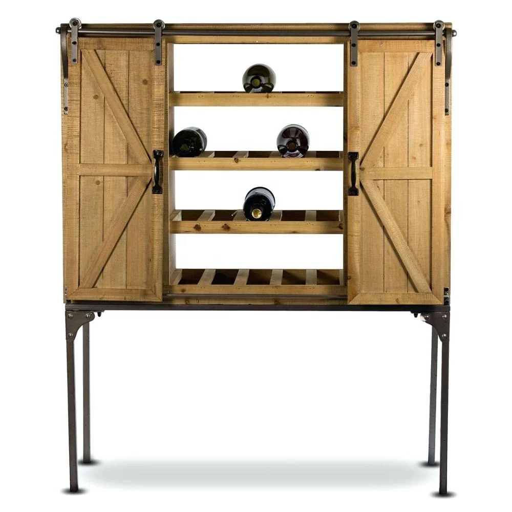  SLIDING DOOR WINE CABINET HOME BAR WOODEN IRON