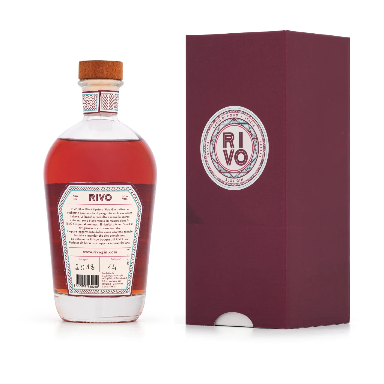 Top quality made in Italy RIVO Sloe Gin box (50cl) from Lake Como for cocktail Bars