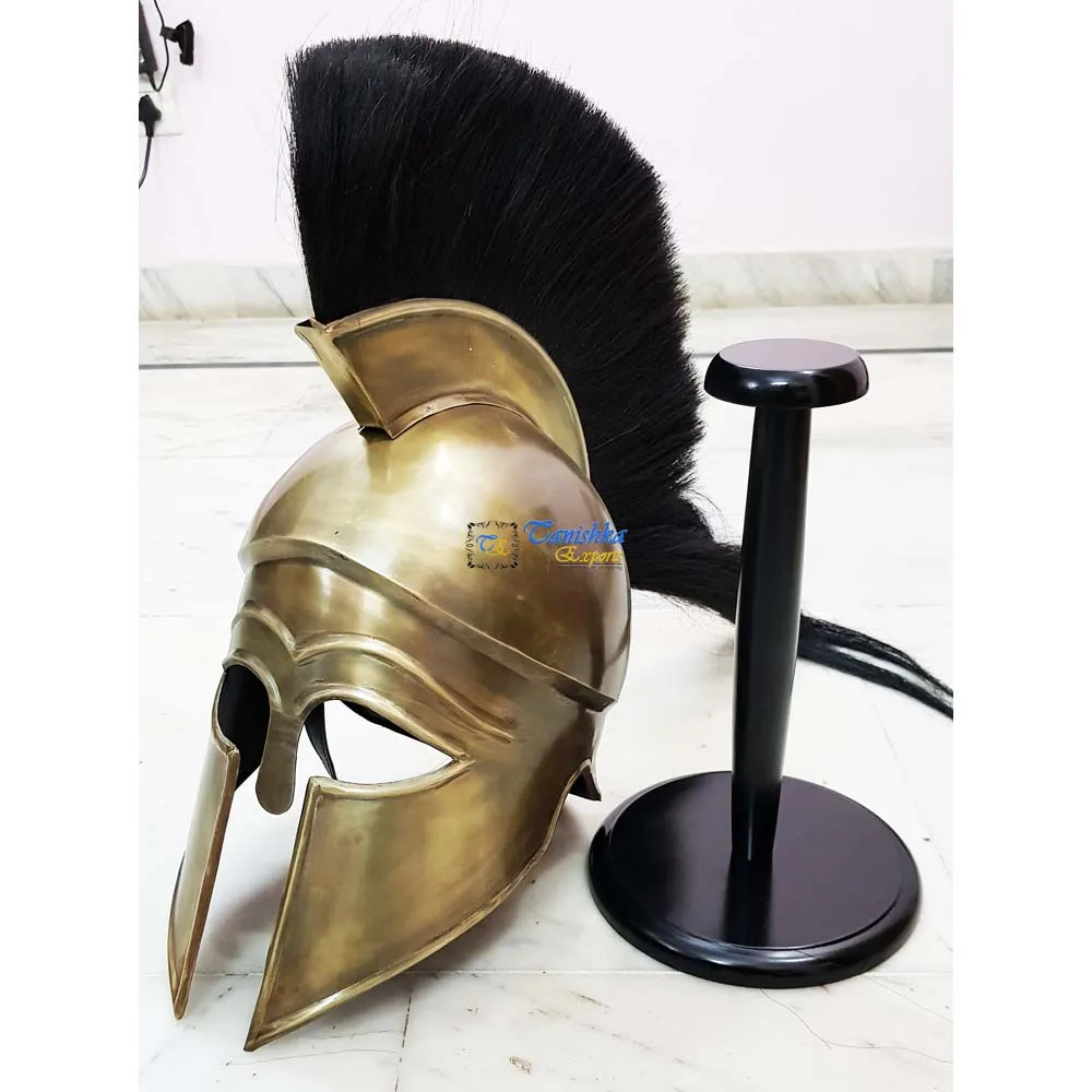 Medieval Greek Corinthian Armor Helmet With Black Plume Collectible Knight Historical Ancient Halloween Costume