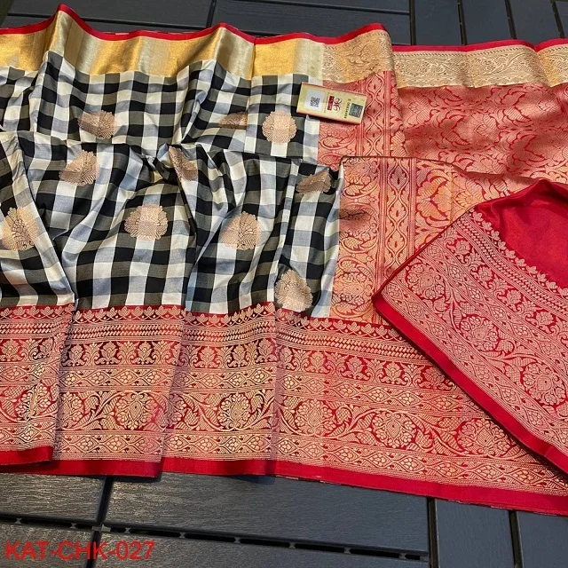 Handloom Pure Katan Silk Chex Soft Exclusive Latest Design saree Direct From Weaver