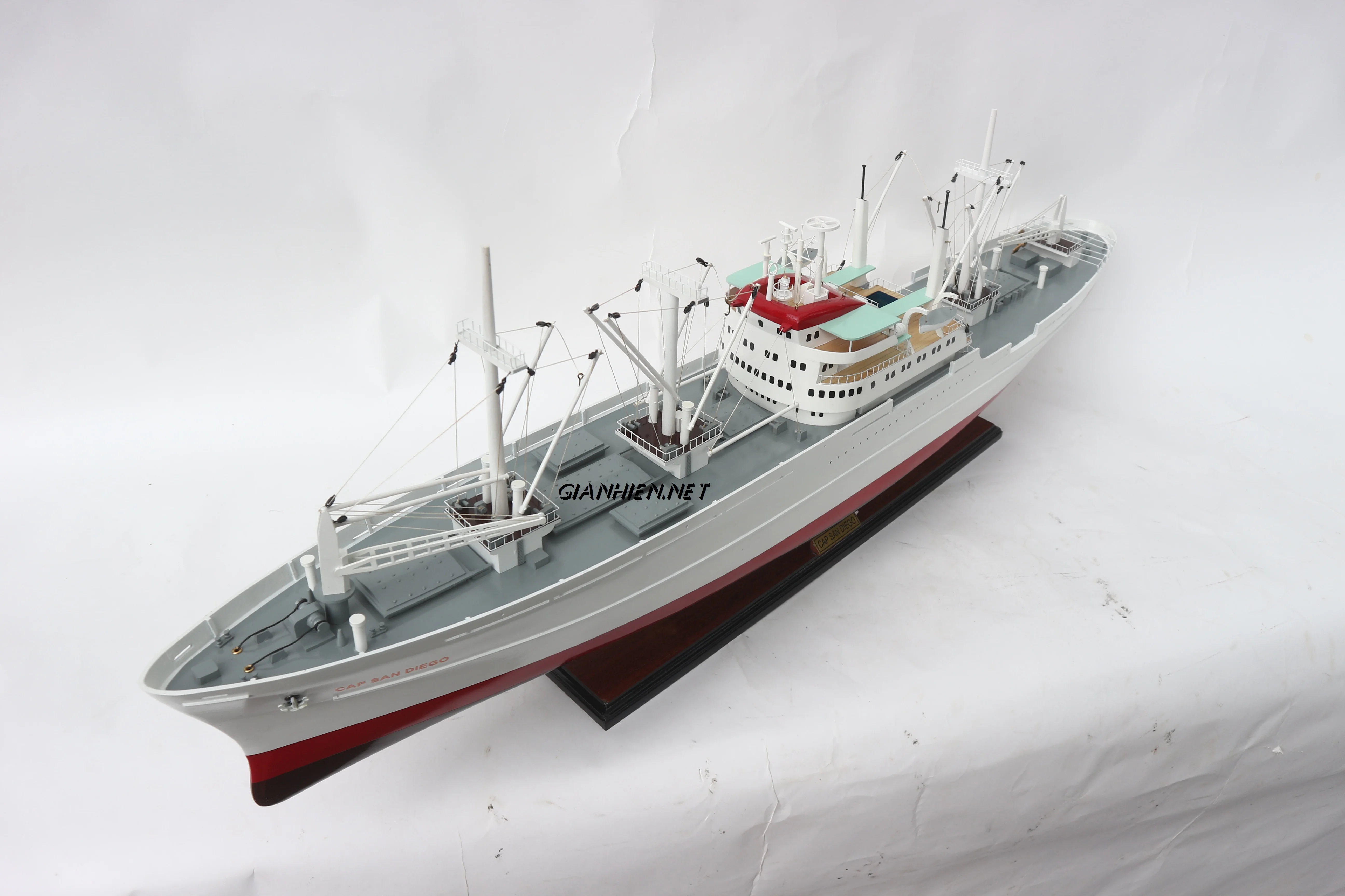 CAP SAN DIEGO SHIP WITH CRANE - WOODEN TANKER MODEL - HANDICRAFT OF VIETNAM