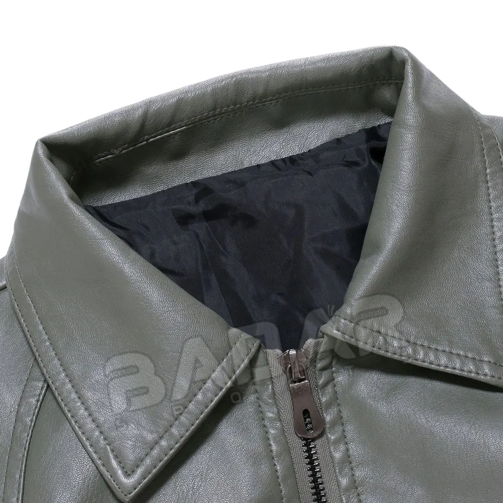  Мужская кожаная куртка из ПУ кожи с воротником-стойкой Осень-зима 2021