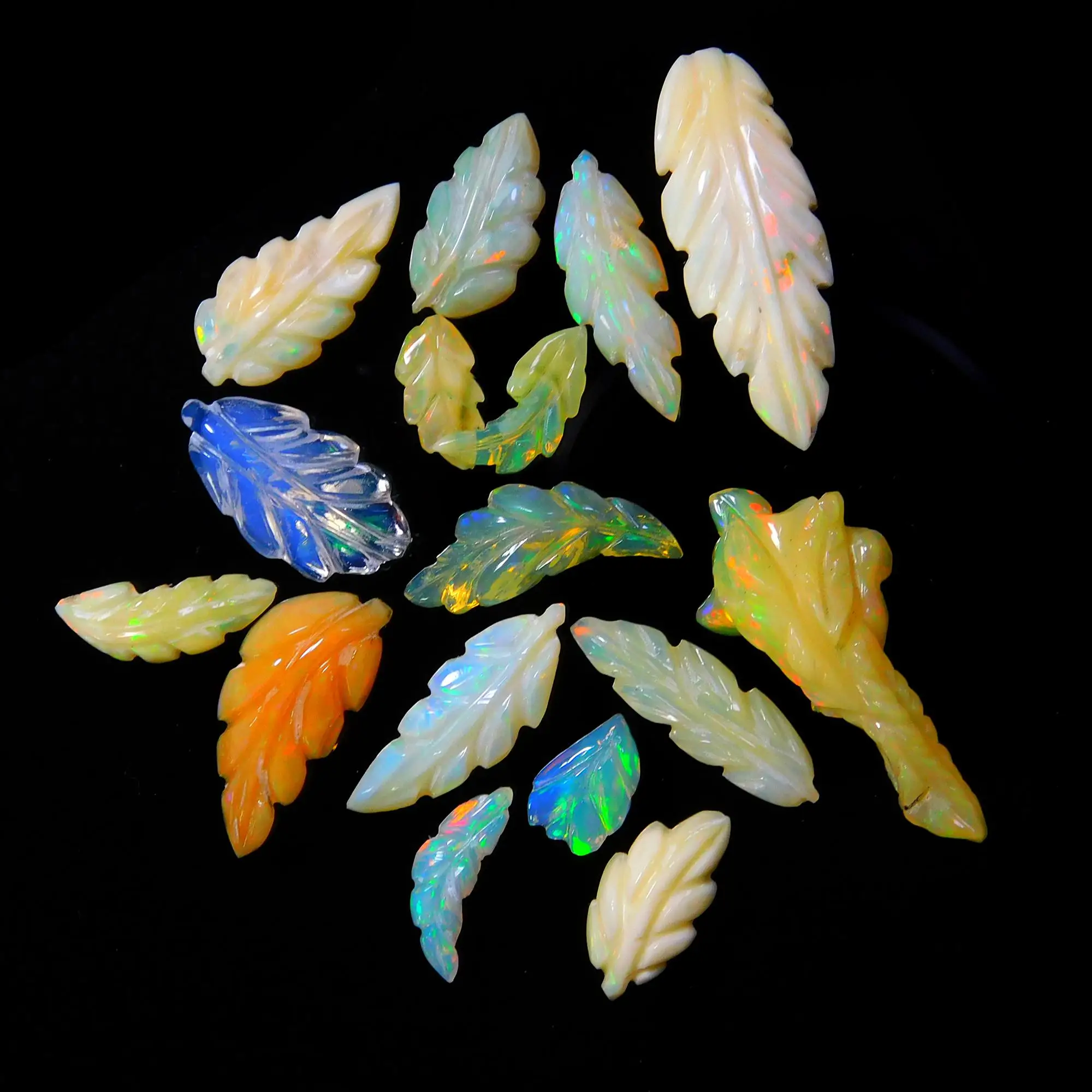 6x8 MM Natural Ethiopian Opal Carved Leaf Shape Loose Gemstone Multi Color Cabochon Cut Finest Quality Stone Ethiopian Opal