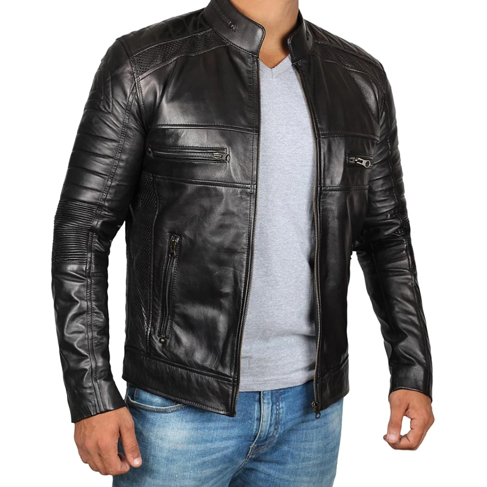 Мужская Черная байкерская кожаная куртка Cafe Racer, натуральная ветрозащитная водонепроницаемая куртка, сделано в Пакистане, доступны в разных цветах