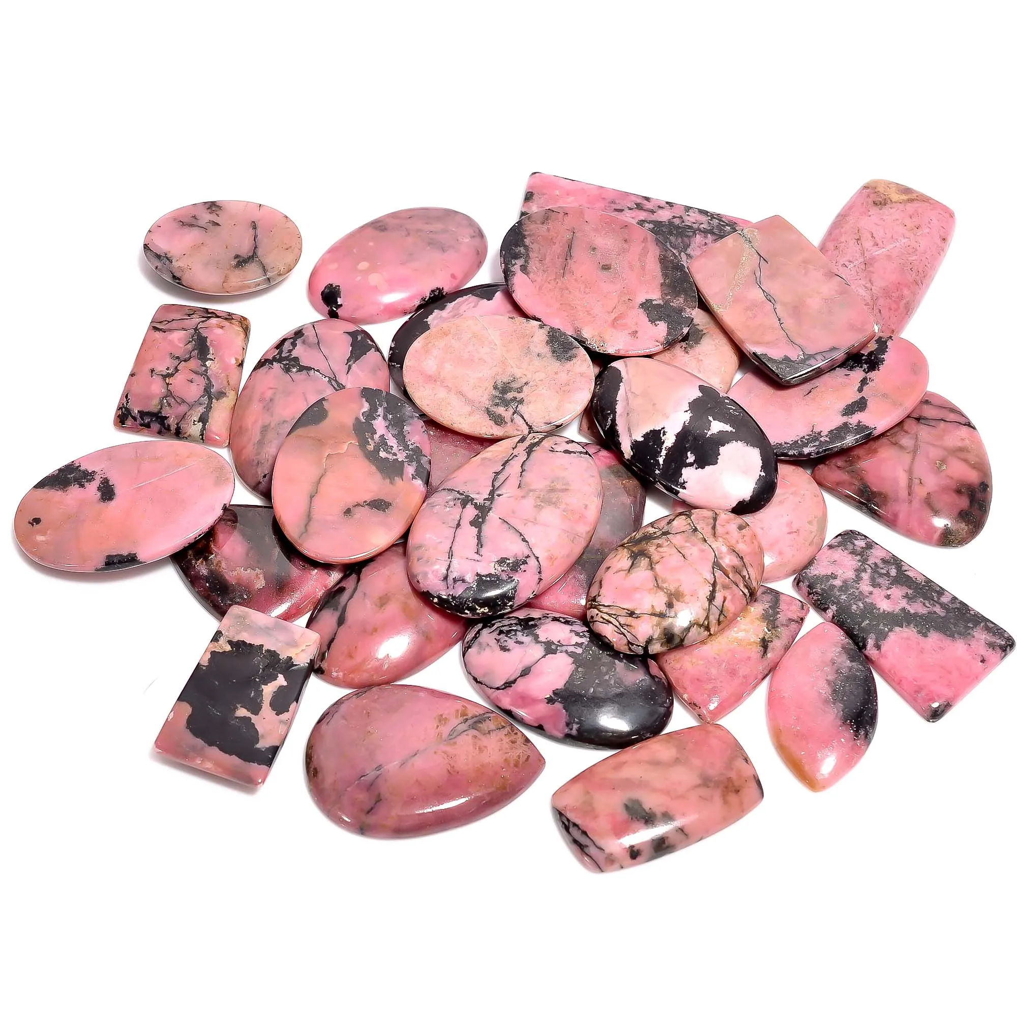 Natural Rhodonite Loose Designer Gemstone Cabochons Pink and Silver Jasper Crystals Wholesale Lot for Jewelry Making