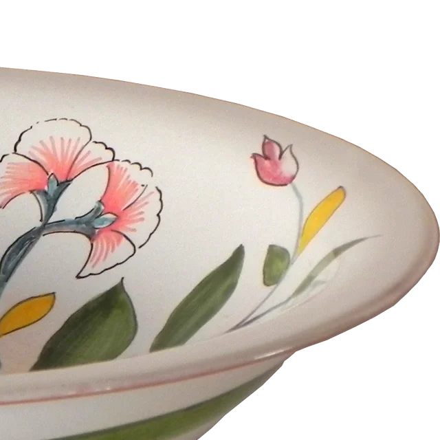 32CM / 12.6IN CERAMIC ROUND BOWL WITH BIRD AND FLOWER HANDMADE IN ITALY