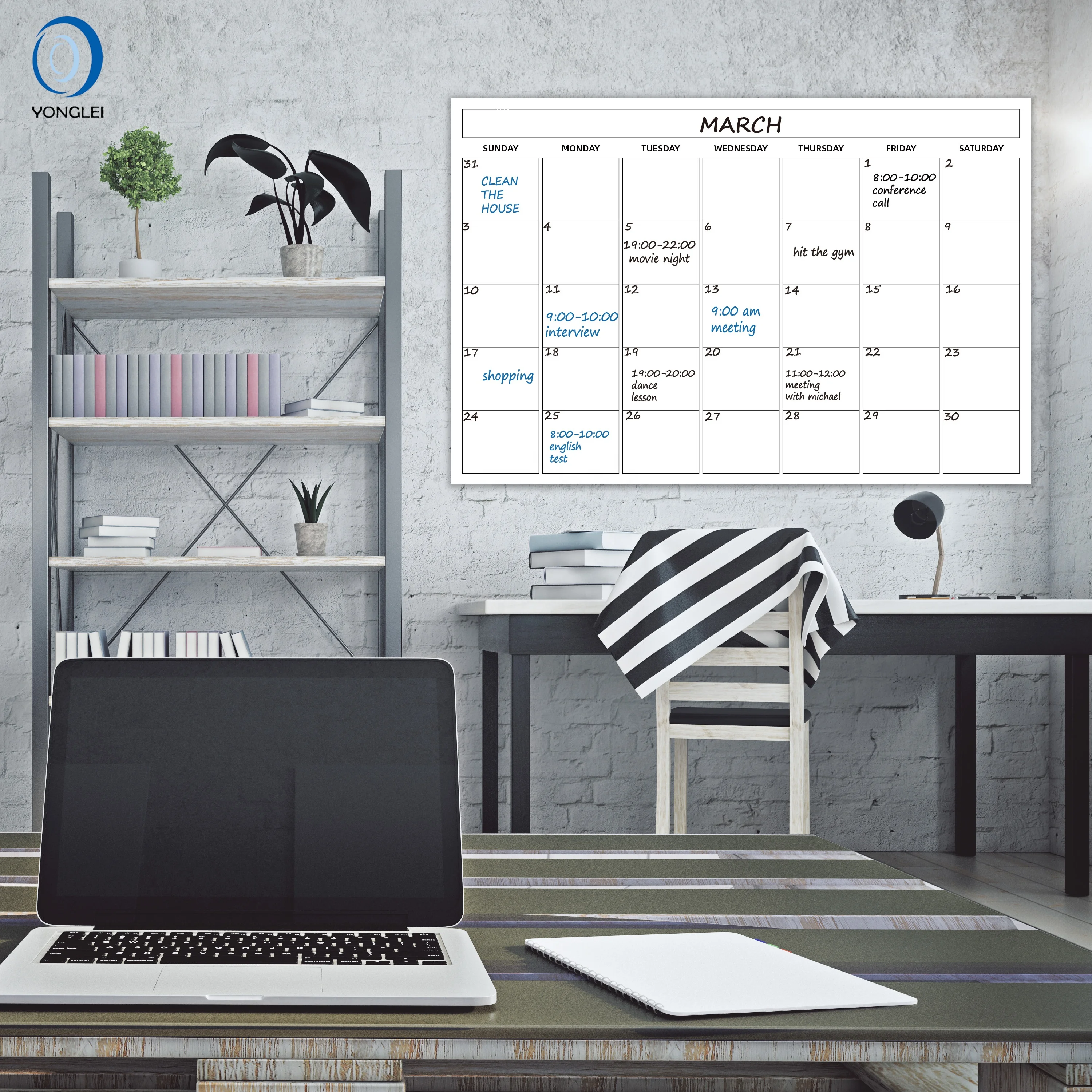 
024-3A2 Nanotechnology dry erase monthly planner calendar reusable wall calender printing 