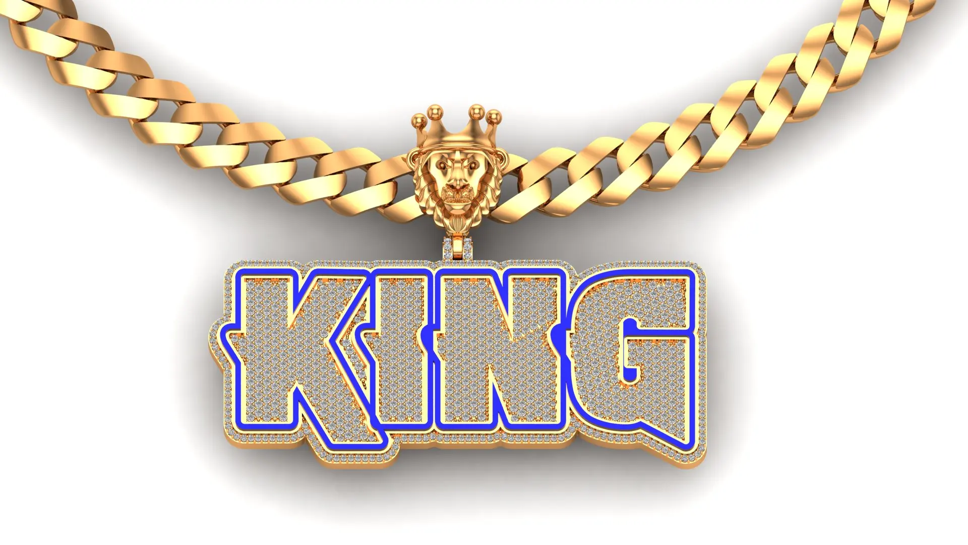 ENAMEL 3D KING PENDANT 10KT YELLOW GOLD WITH EF VS NATURAL DIAMOND WITH CUSTOM LOGO ON BACK 3D ENAMEL ON BAIL