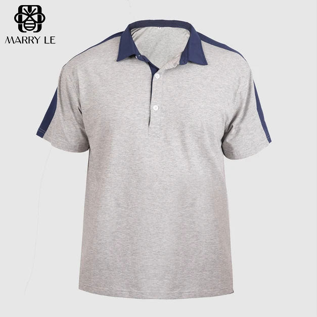 GREY T-SHIRT WITH NAVY BYRON COLLAR for men wholesale mens clothing OEM ODM Customized clothing - MD418